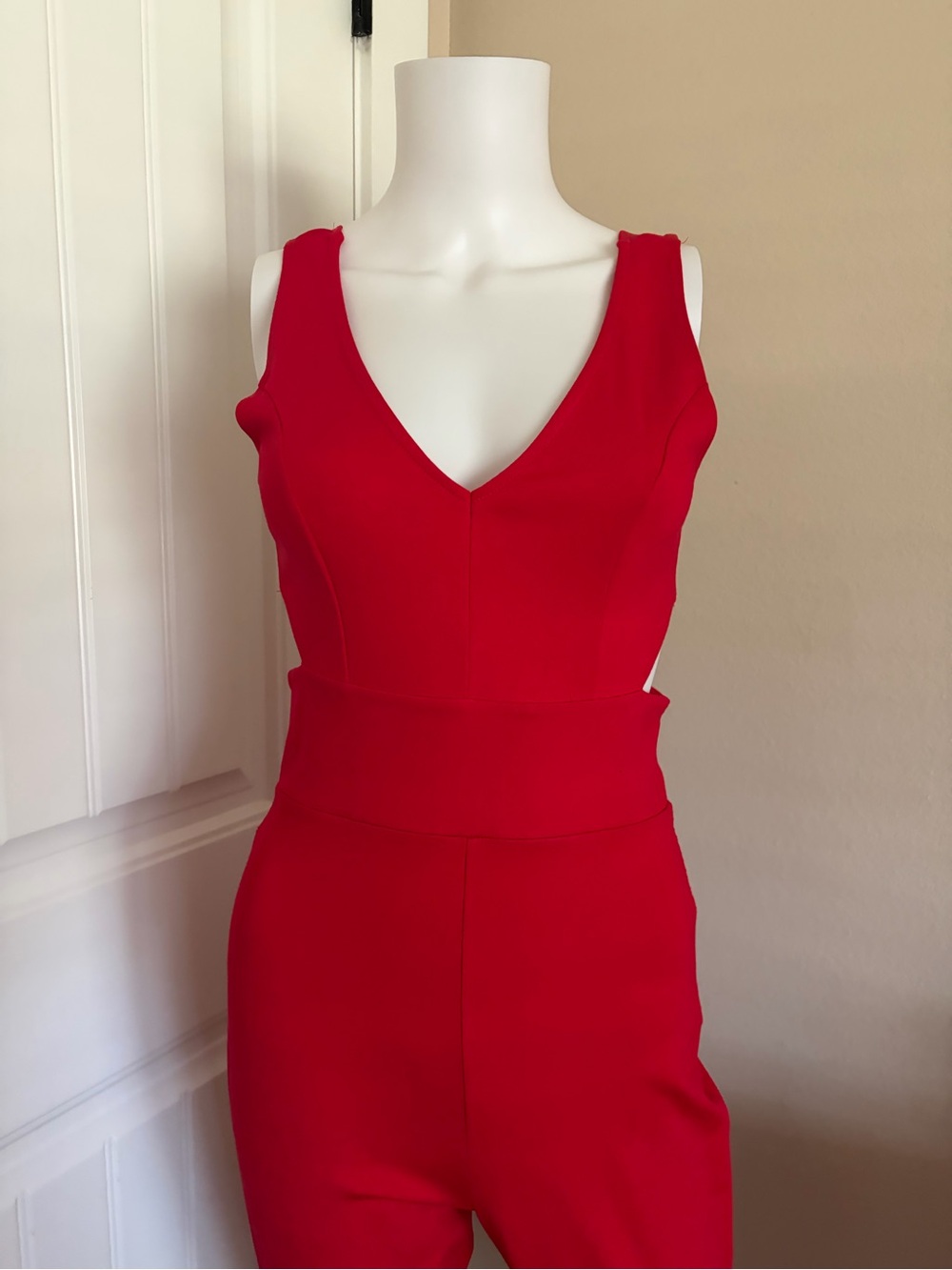 Red Side Cutout Jumpsuit